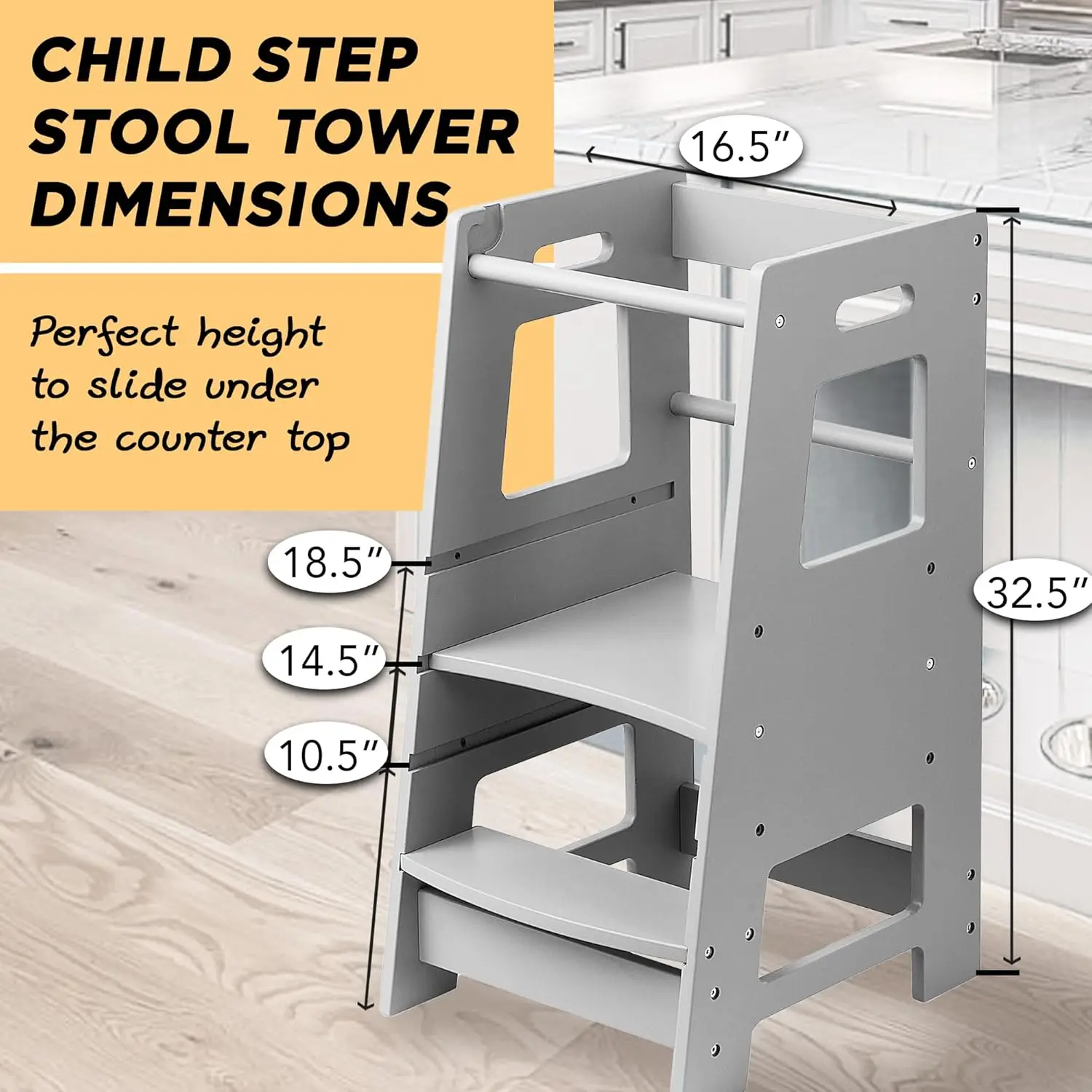

Детский табурет-башня для детей, деревянный табурет-ступенька для малышей с защитной направляющей | 3 регулируемых по высоте | для детского использования на кухне — новинка
