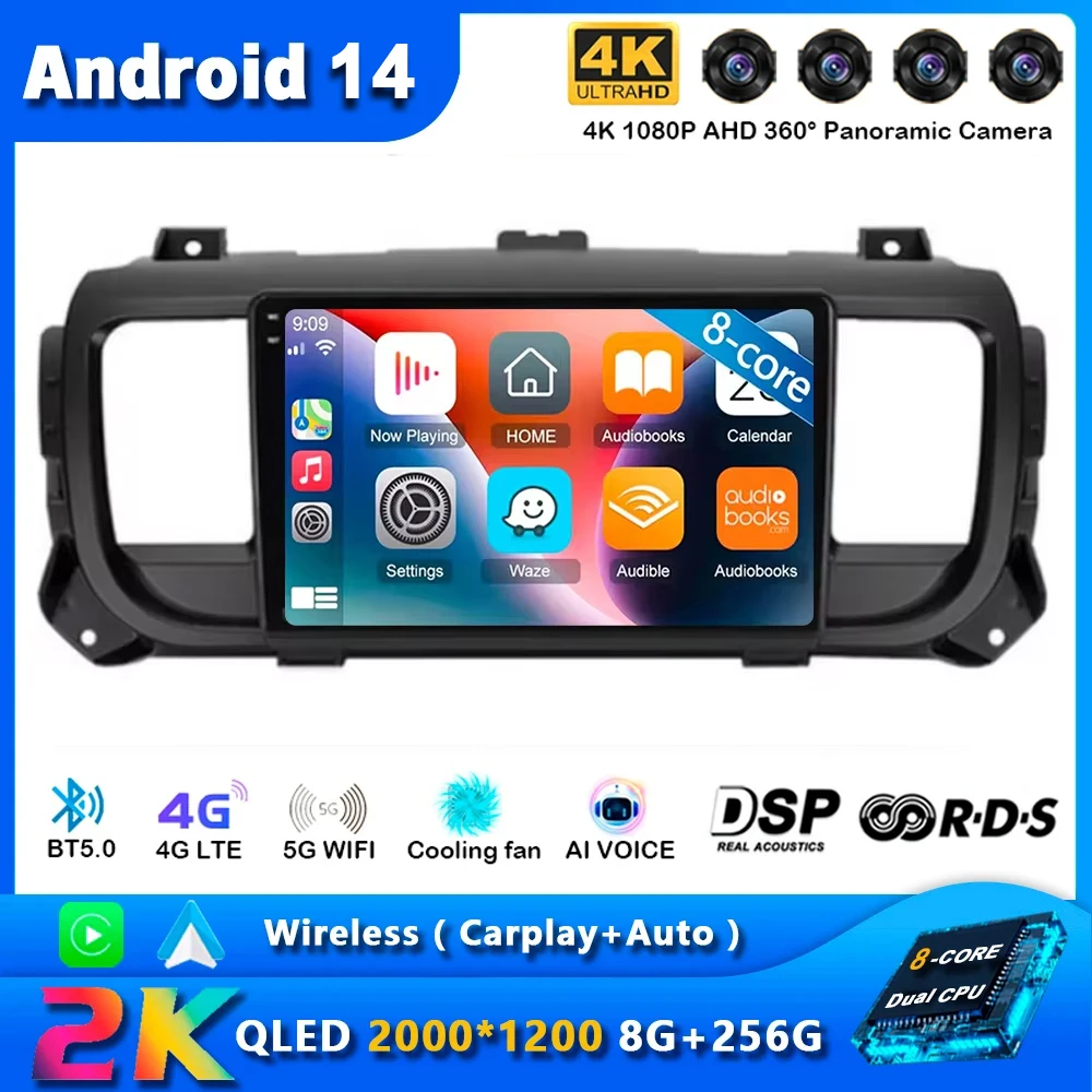 Android 14 Car Radio For Citroen Jumpy 3 SpaceTourer 1 Peugeot Expert III 3 2016-2021 Navigation GPS Multimedia Player stereo BT