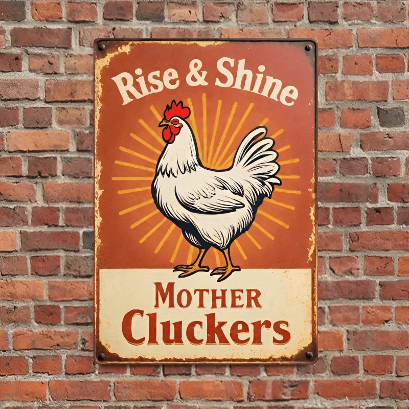 

Винтажная металлическая табличка Shine Mother Cluckers в деревенском стиле с изображением петуха, легко крепится на стену, идеально подходит для украшения дома.