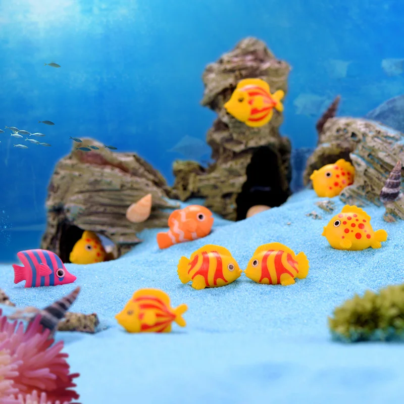 5pcs Mini Fish Miniature Figurine Ocean Animal Figures Aquarium Fish Tank Decoration Car Cake Desk Home Cartoon Ornaments
