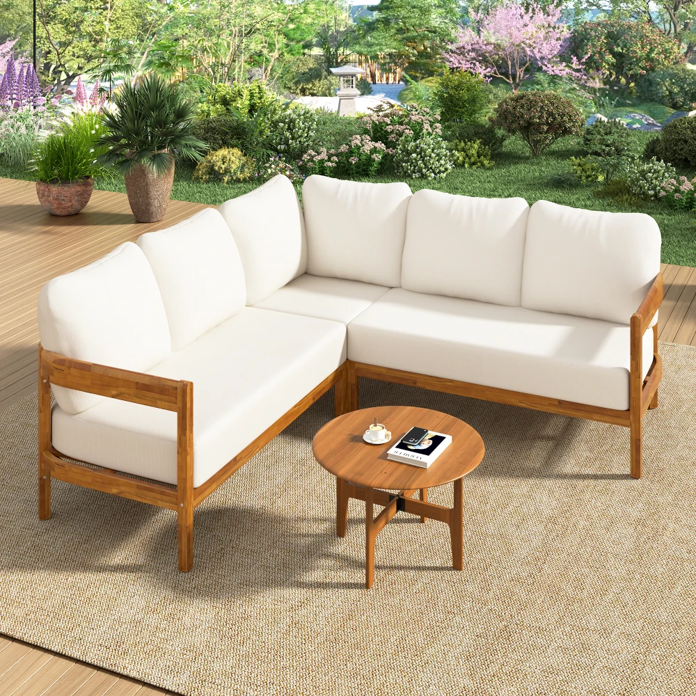 

U_Style Acacia Wood Patio Set:6 cushions, backpack, all-weather arc frame for yard/garden
