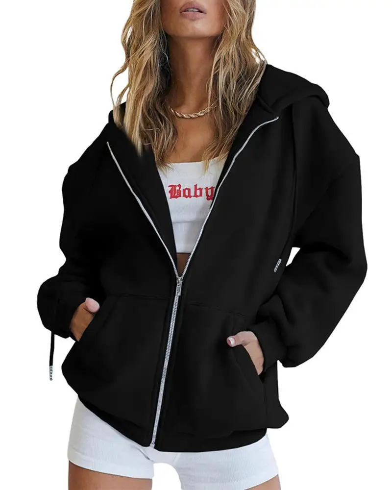 Women\'s hoodie Teen girls Fall jacket Oversized loose sweatshirt casual drawstring zip-up hoodie