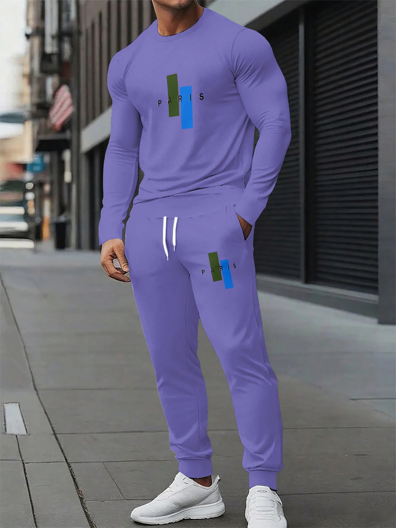 الخريف والشتاء الرجال مجموعات طويلة الأكمام باريس إلكتروني طباعة الرجال طويلة الأكمام رياضية التجفيف السريع بدلة رياضية رجالية قطعتين مجموعة