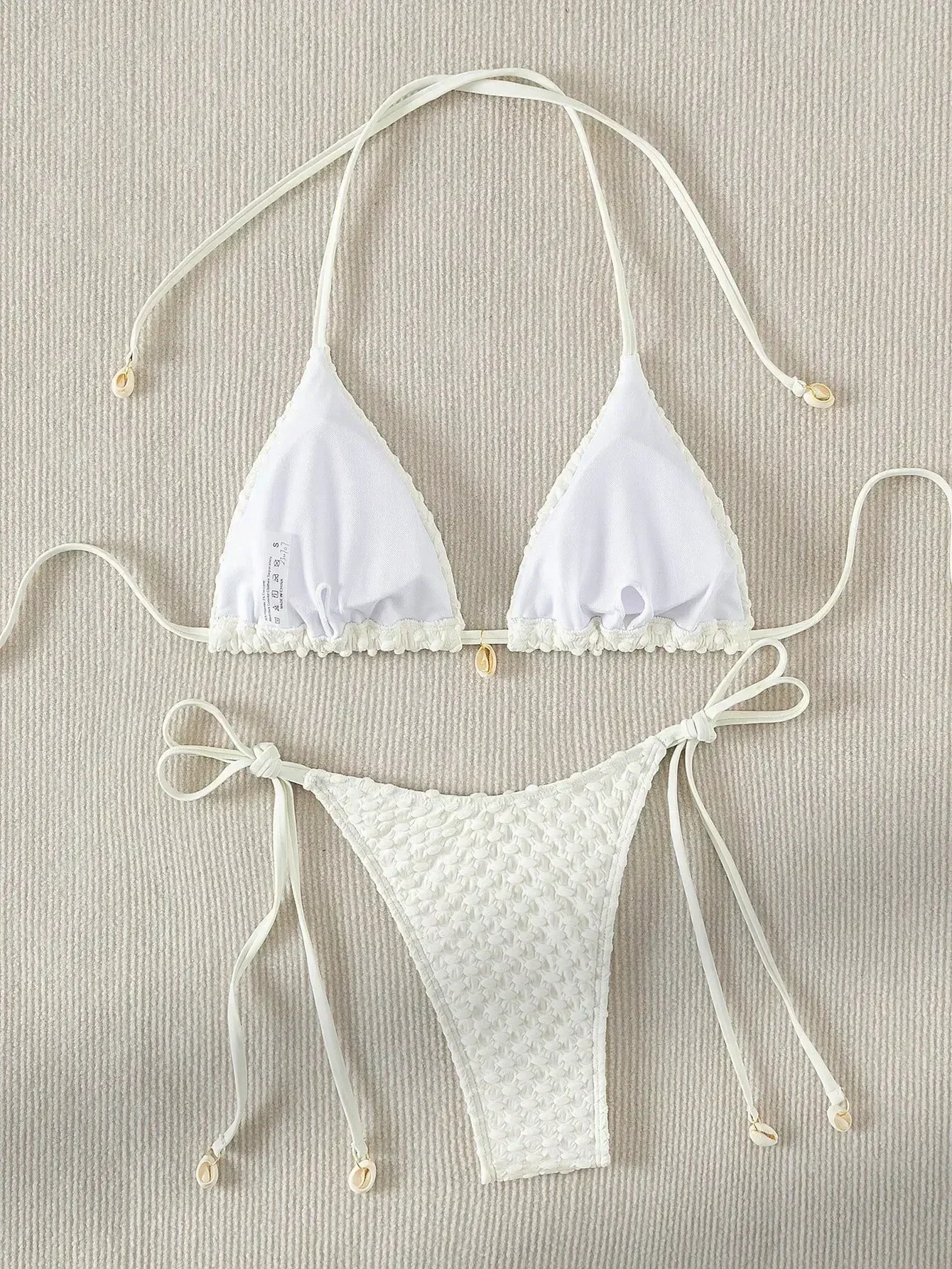 Sexy Bikini Set Shell Designer Swimsuit 2025 White Black Push Up Micro Bikinis Summer Bathing Suit Tie Side Triangle Swimwear