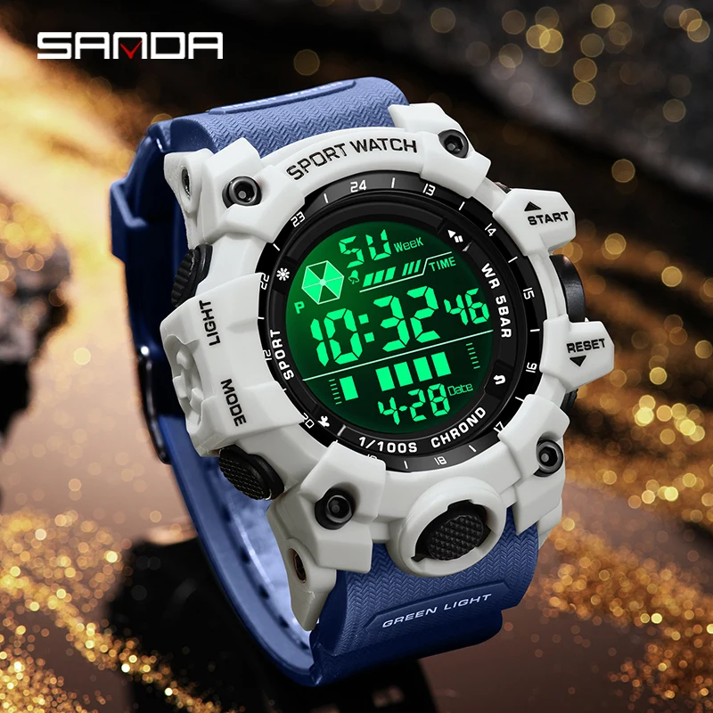 SANDA 6229 Luxury Fashion Men\'s Electronic Watch Multi functional Sports Waterproof Night Light Timing Men\'s Electronic Watch