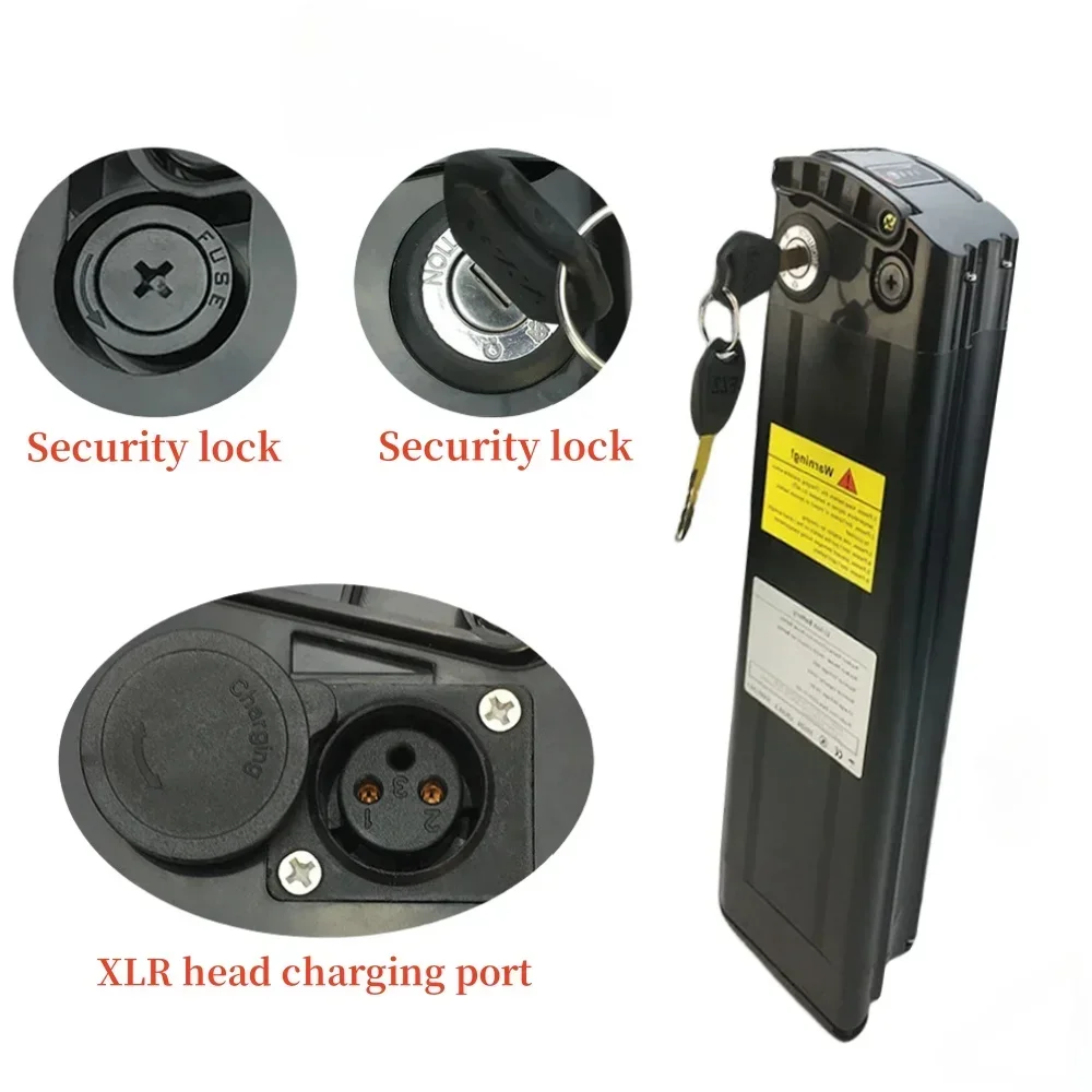 48V 30Ah Silver Fish battery 250W-1500W With BMS  Lithium Ion Battery with  Aluminum Case Anti-theft Lock ，Bottom discharge