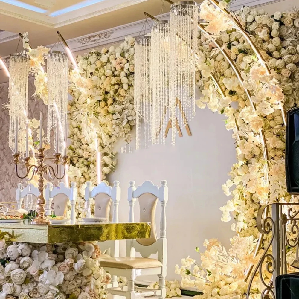 9pcs  Wedding Aisle Decoration Chandelier Stand Hanging Circle Curtain LED Light Strip Backdrop Stand Arch