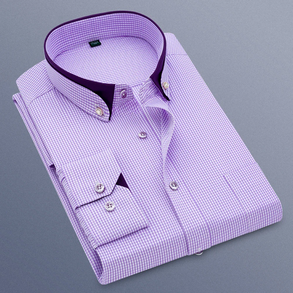 Camicia da lavoro alla moda da uomo Camicia a maniche lunghe slim a righe Camicia formale semplice