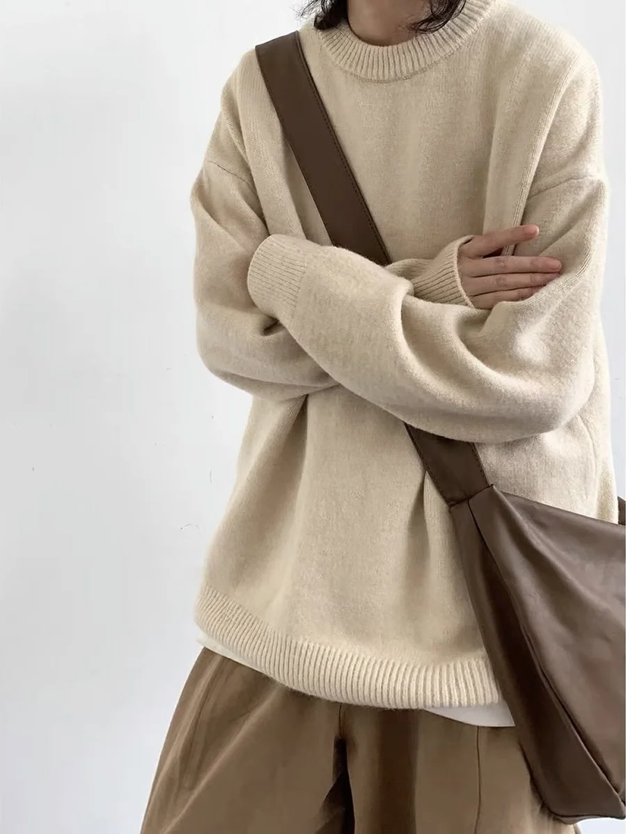 

Свободный крой круглый пуловер Ne, свитер базового цвета, осень-зима, теплый повседневный длинный трикотаж из полиэфирного волокна