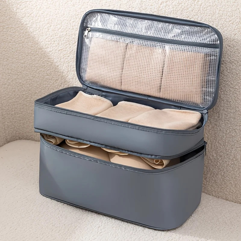 Double Layered Compartment Underwear Storage Bag, Travel and Home Storage Bag, Bra Underwear Sock Compartment Storage Bag