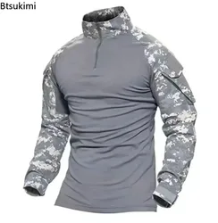 New Men's Outdoor Tactical Hiking T-Shirts Combat Military Army Camouflage Long Sleeve Hunting Climbing Comfort Sport Shirt Tops