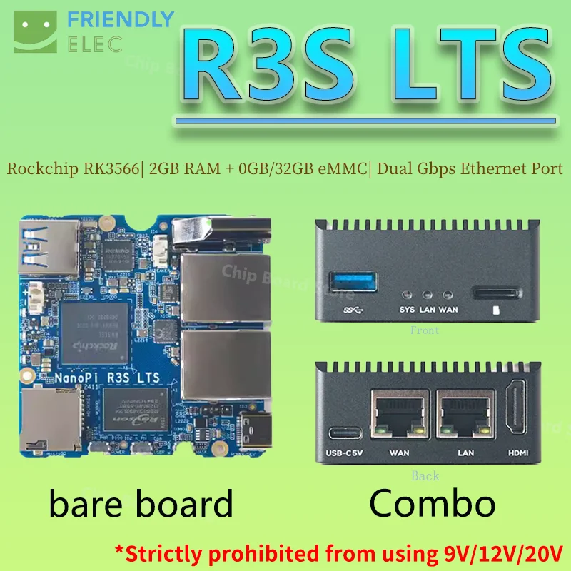 

NanoPi R3S-LTS Rockchip RK3566 с двумя портами Ethernet 10/100 Мбит/с, 2 ГБ ОЗУ + опция 0 ГБ / 32 ГБ eMMC, обновленная версия