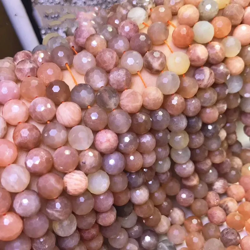 Sunstone pink colorful faceted round  6/8/10mm for making jewerly DIY  38CM nature FPPJ wholesale  loose beads