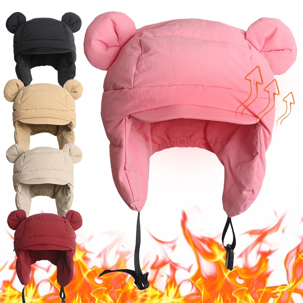 

Fashion Down Cotton Winter Hat Warm Ear-flapped Hat Windproof Ear Protection Hat Outdoor Snowing Beanies for Women Girls