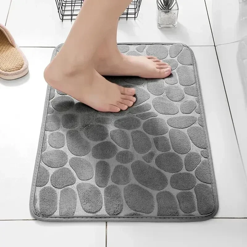 Floor Mats 1 Memory Foam Embossed Coral Fleece Carpet Bathroom Living Room Anti-Slip Mat Pebble Floor Mat Home Furnishings Foot