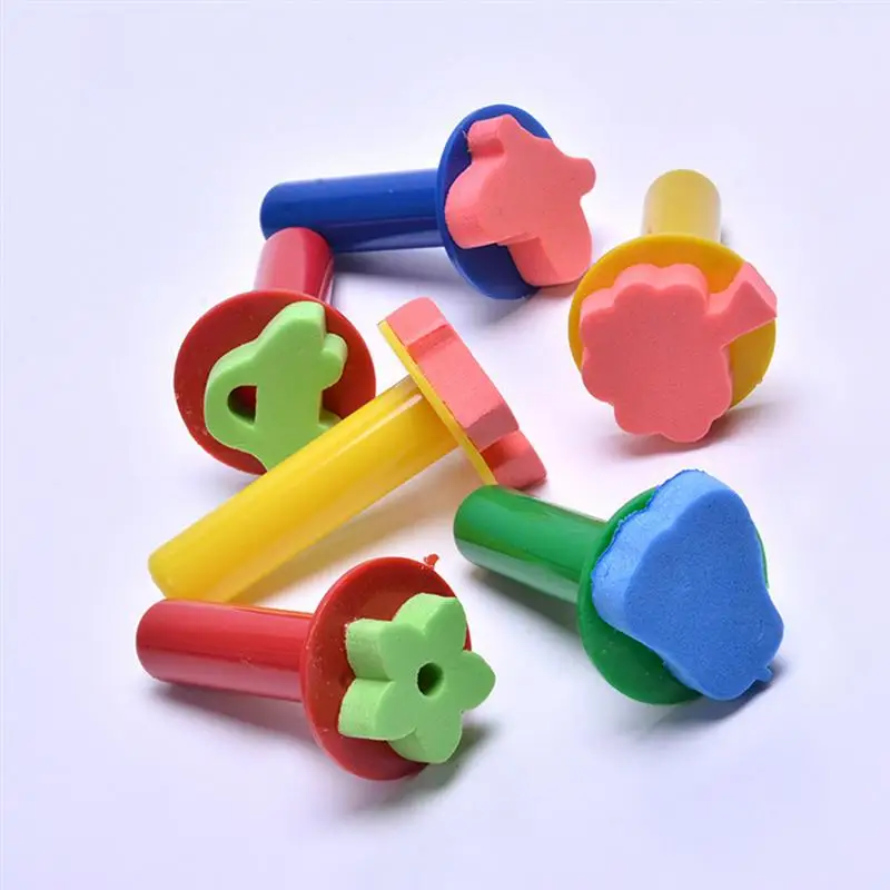 6pcs DIY Painting Sponge Brush Set Sponge Stampers Graffiti Ink Stamp Drawing Tools for Kids Student (Random Pattern and Color)