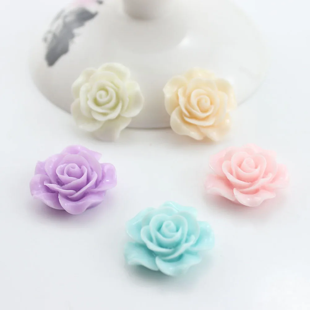 

100Pcs Premium Resin Rose Flower Beads Flatback Assorted Color Durable for Jewelry Making 18mm Rose Beads