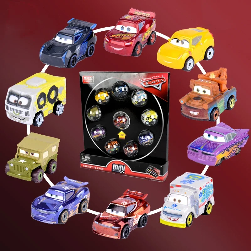 Disney Pixar Cars Mini Racers 10-Pack Mini coche Black Storm Jackson Lightning McQueen Metal Diecast vehículos de juguete regalos para niños