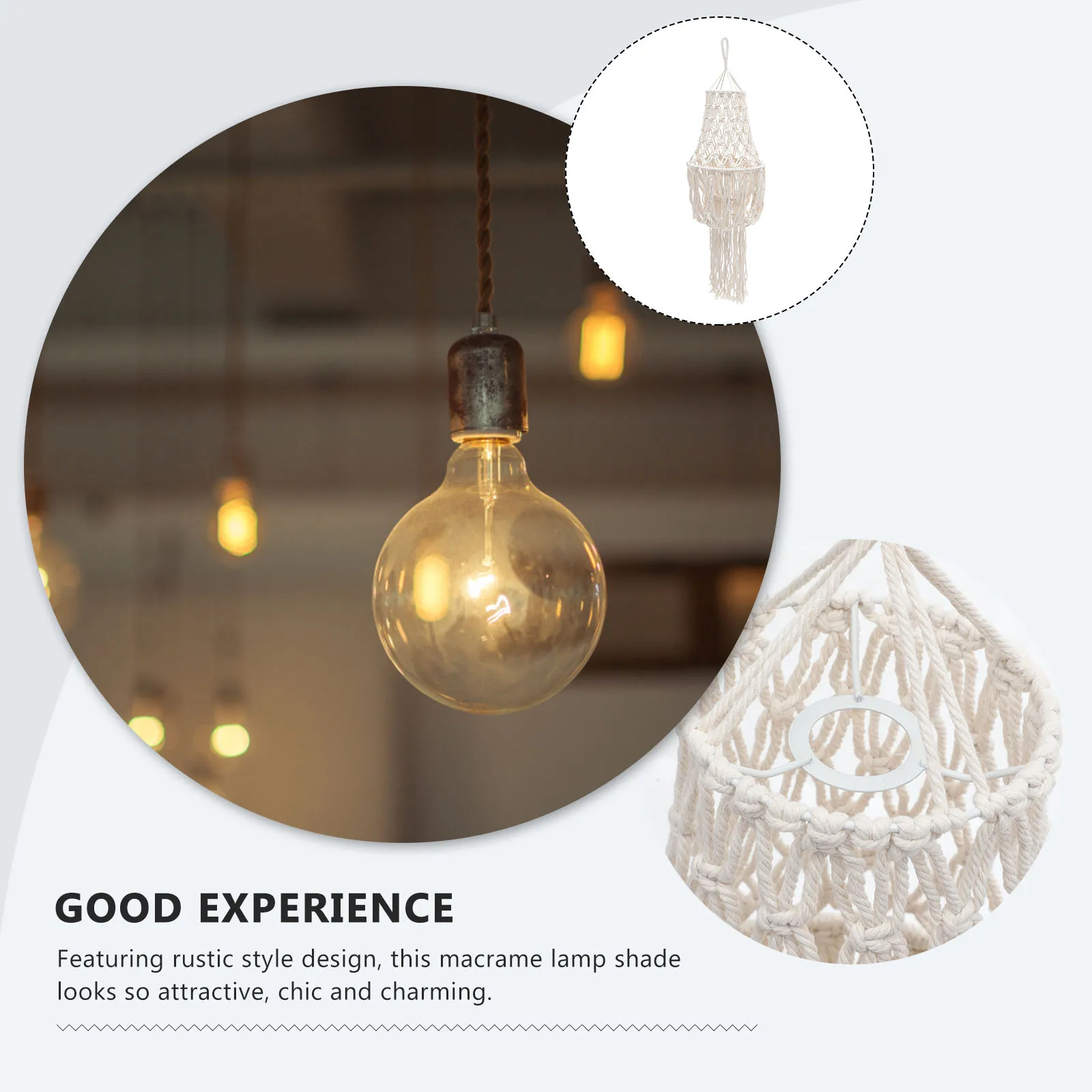 Paralume in corda di cotone intrecciata, macramè bohémien, copertura per lampada a sospensione, nappa bianca, accessori per la decorazione del soggiorno della camera da letto