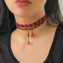 Ingemark Gothic Multilayer Red Crystal Pendant Choker Necklace for Women Short Collar Vintage Clavicle Chain Jewelry