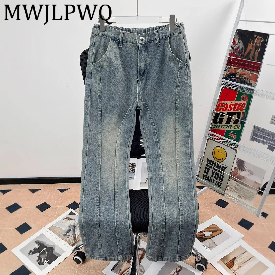 

MWJLPWQ Vibe мужские осенне-зимние потертые лоскутные синие джинсы в американском стиле High Street Tide прямые расклешенные брюки Machete 12069