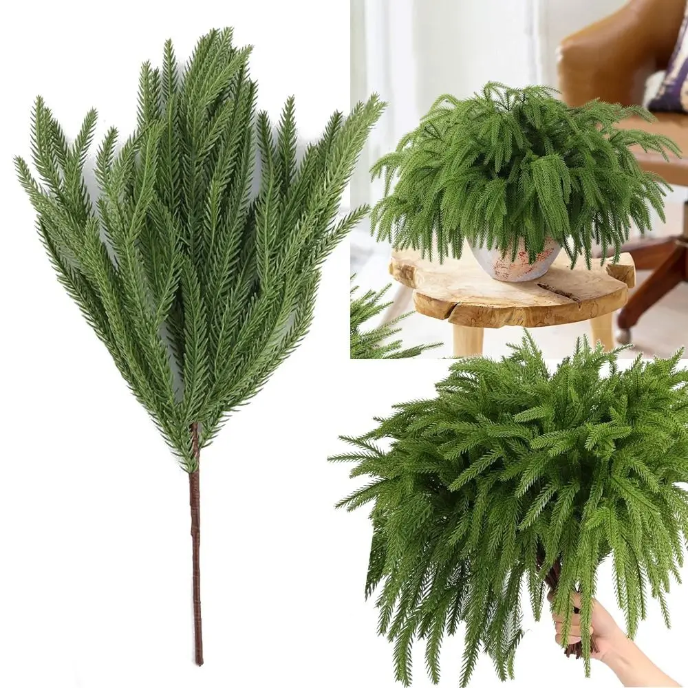 Green Artificial Norfolk Pine Branches DIY Wreath Plastic Simulation Ceder Branches Festival Favors Floral Arrangement