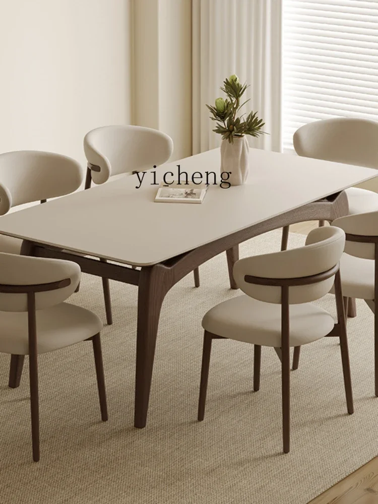 XL Stone Plate Solid Wood Dining Table Modern Minimalist Suspension Rectangular Stone Plate Dining Table and Chair