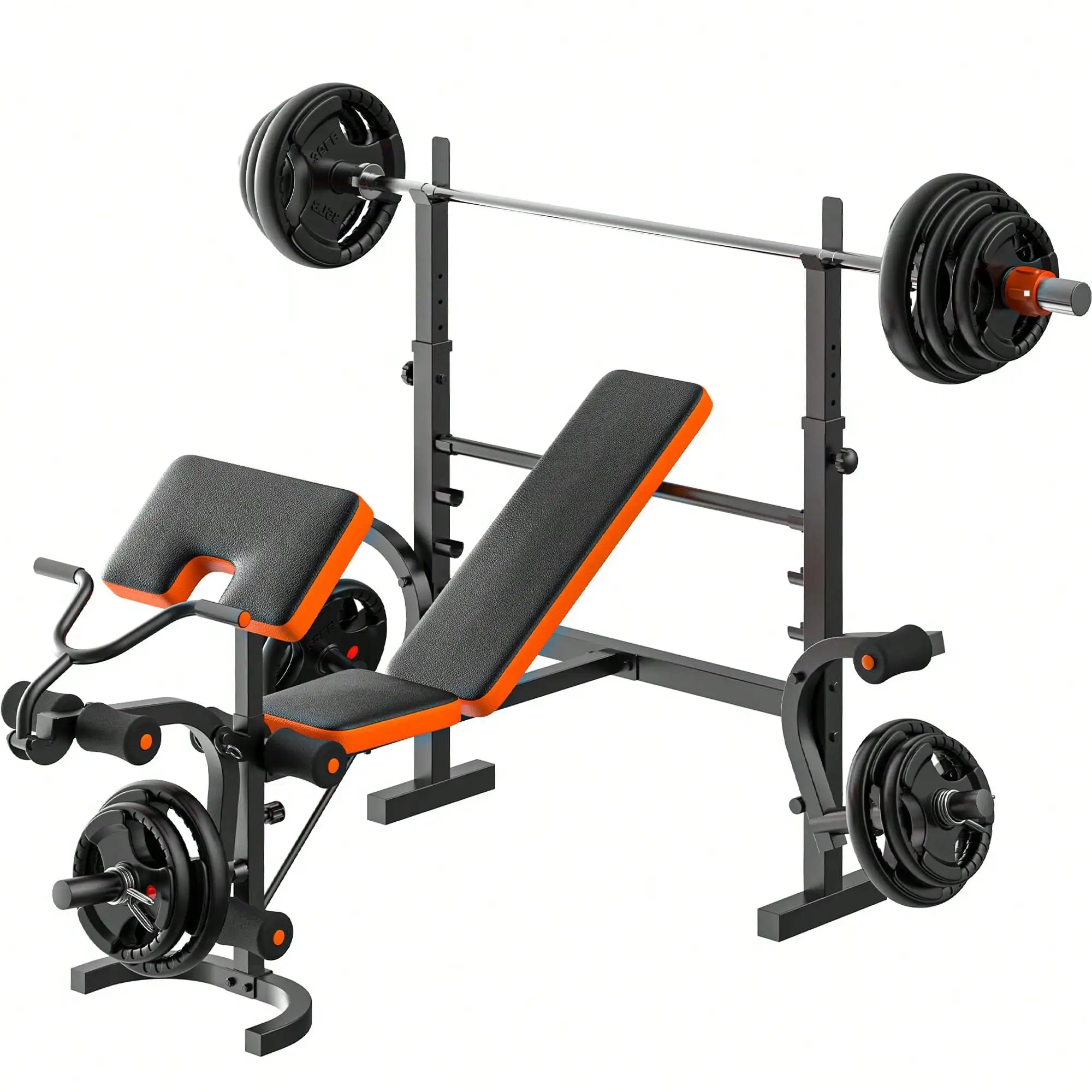 GIKPAL Weight Bench, Bench Press Set With Leg Extension, 6 In 1 Weight Bench For Home Gym, Adjustable Workout Bench With Rack & Preacher Pad, Full Body Flat Incline Bench For Weight Lifting