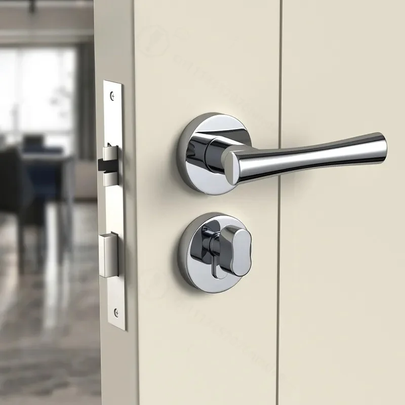 French Chrome Bright Silver Bedroom Door Lock Indoor Solid Wood Door Handle Universal Magnetic Silent Lock