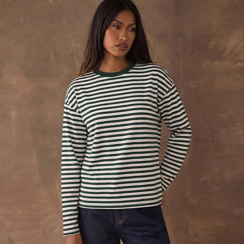 

Striped Long-sleeved T-shirt Women's 2026 New Crew Neck Top Jumper