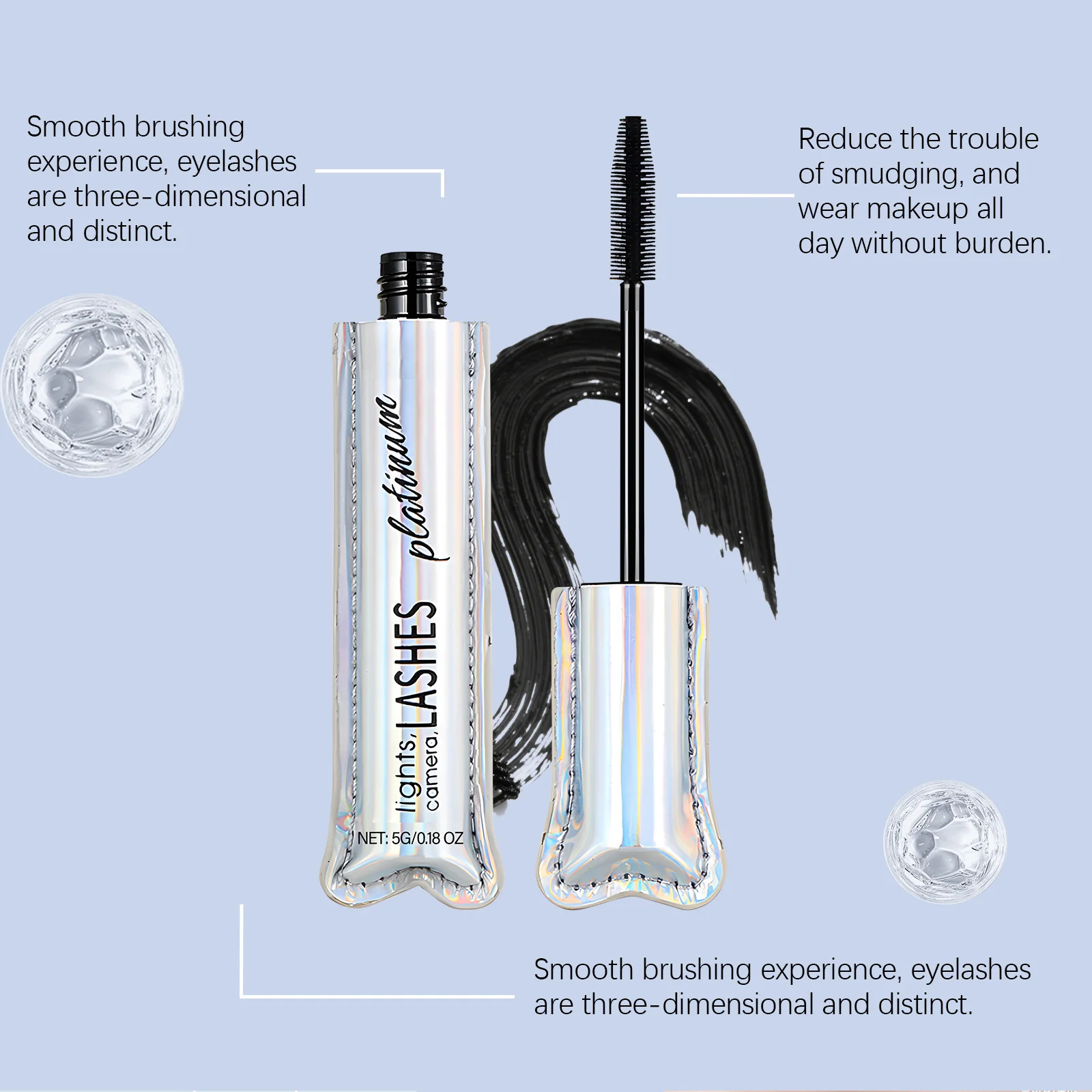 Rímel volumizador preto, alongamento e ondulação, à prova de manchas, fórmula à prova d'água, sem clamas, uso diário para aparência natural, maquiagem para os olhos