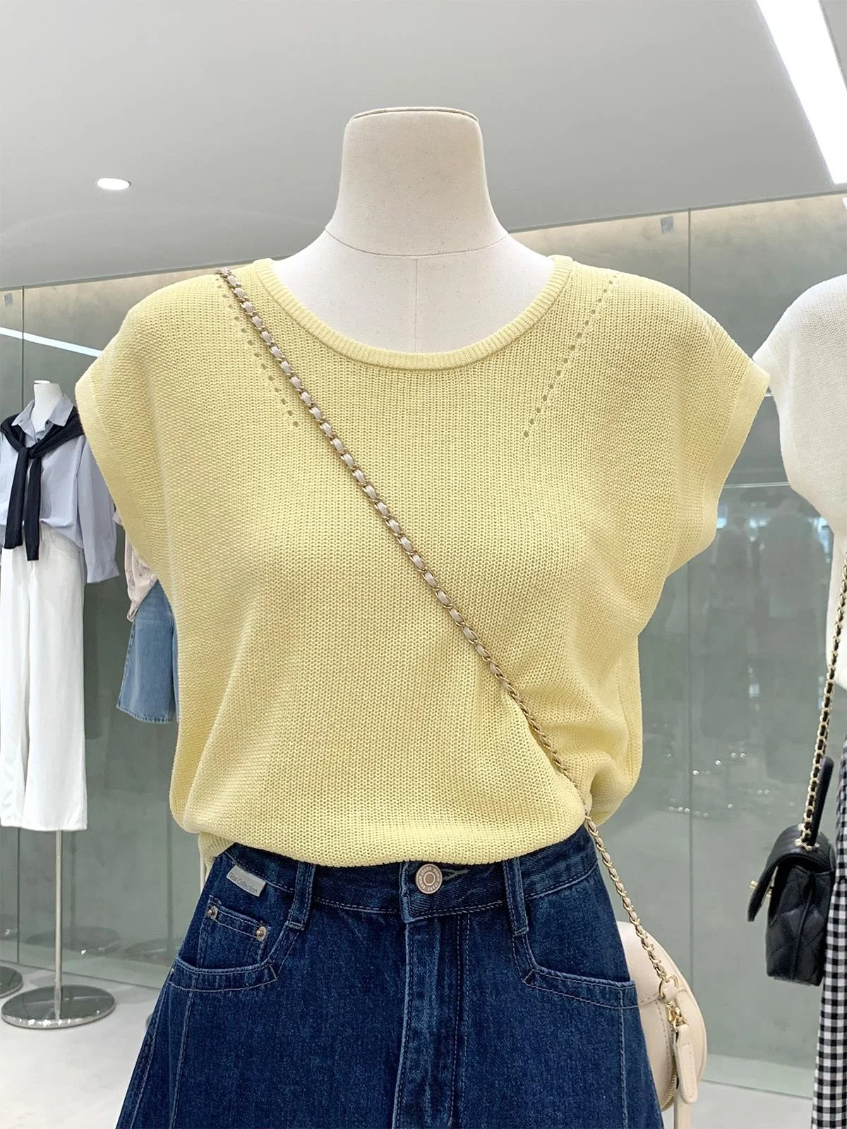 

Simple Ba Вязаный топ с вырезами ор Све Flng Sve Pure Desire Sle Корейская версия Straight Cut Commute Sle