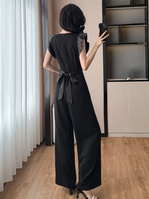 Hebe Sle Casual High Quali One-Piece Pants Women's Faion Summer New Wide Leg Bla Slimming Fly Sve Ensemble