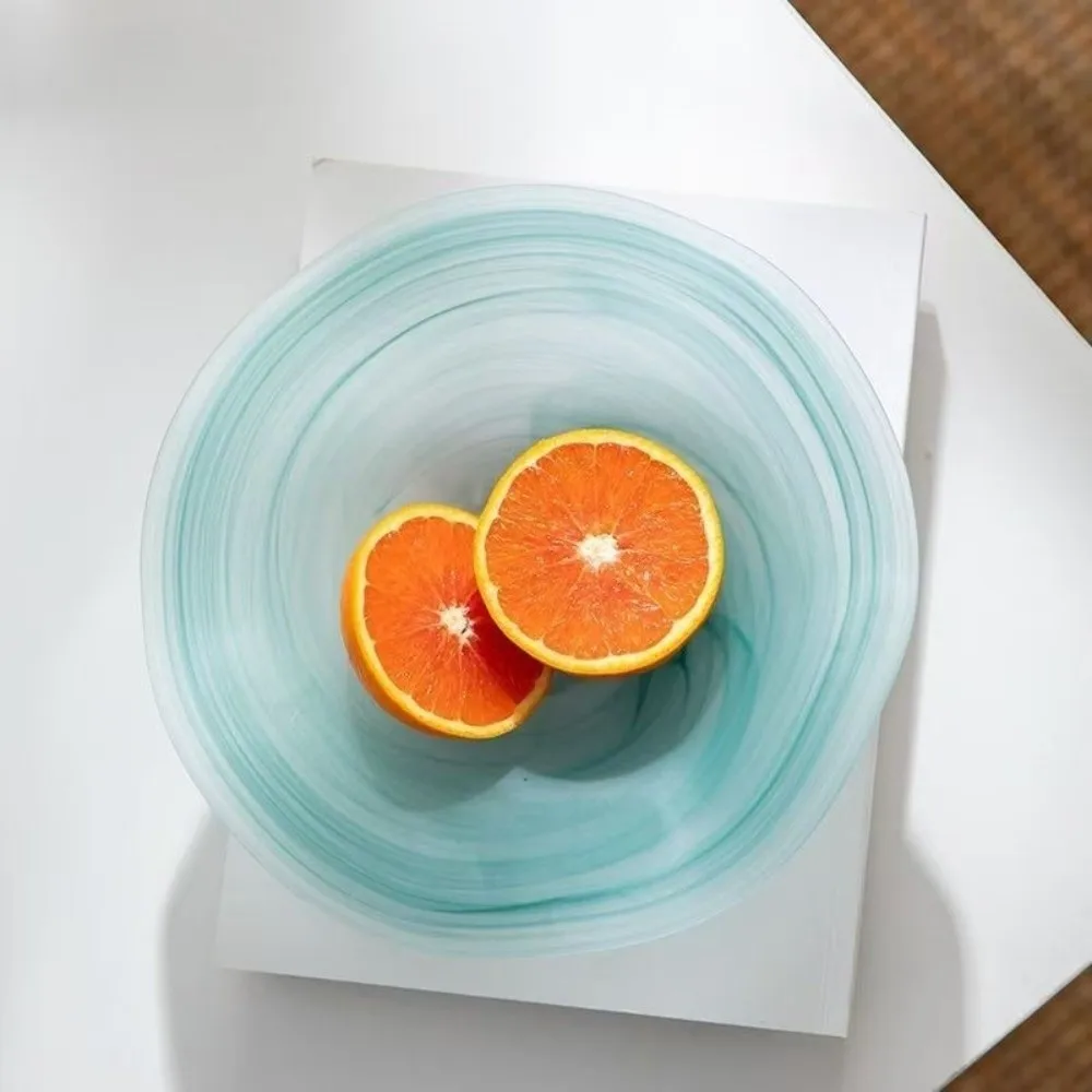 Multipurpose Irregular Straw Hat Glass Plate Deep Plate Frosted Texture Fruit Salad Bowl Farmhouse Glass Tray Dessert Display