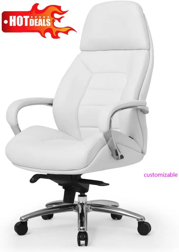 

Новейшая модель Gates из натуральной кожи с алюминиевой основой и высокой спинкой для руководителя - белый