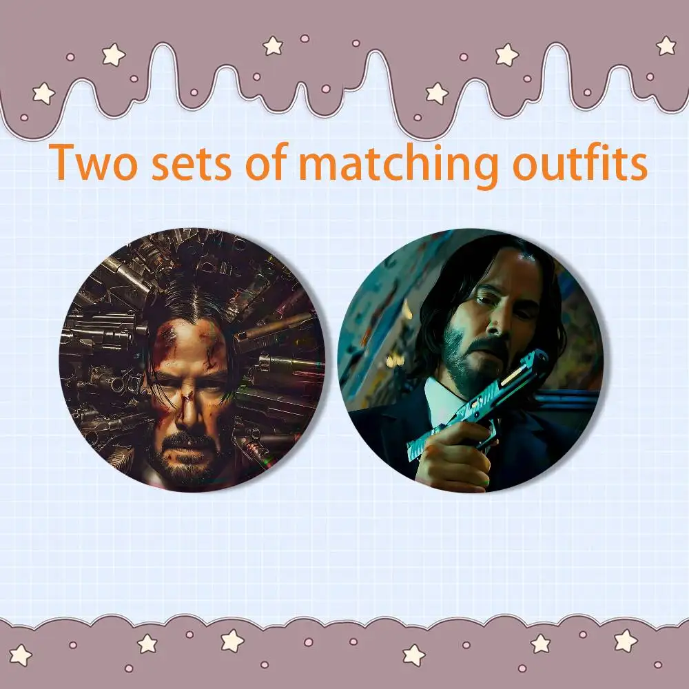 Super Agent John Wick   2 piece set Pins Creativity Printed Pictures Text Metal Lapel Badges Brooches Jewelry Gift
