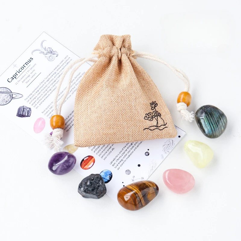 Natural Stone 12 Constellations Healing Crystals Set Lucky Amulet Ore Rock Mineral Quartz Collection Gift for Christmas Birthday