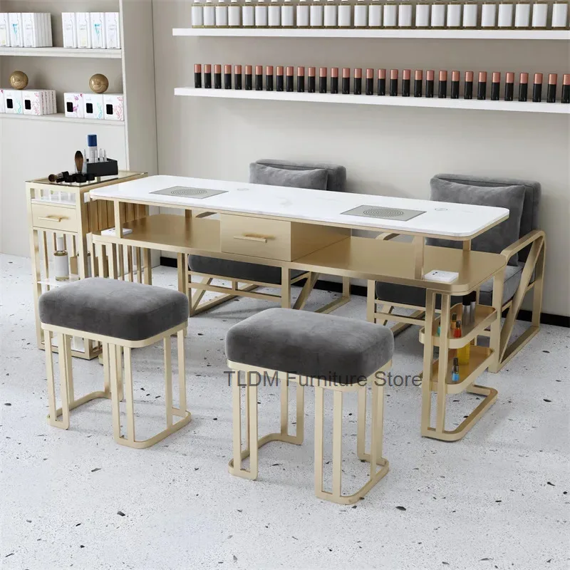 Design Simple Nail Table Speciality Japanese Vacuum Golden Manicure Table Nordic White Mesa De Manicure Salon Furniture