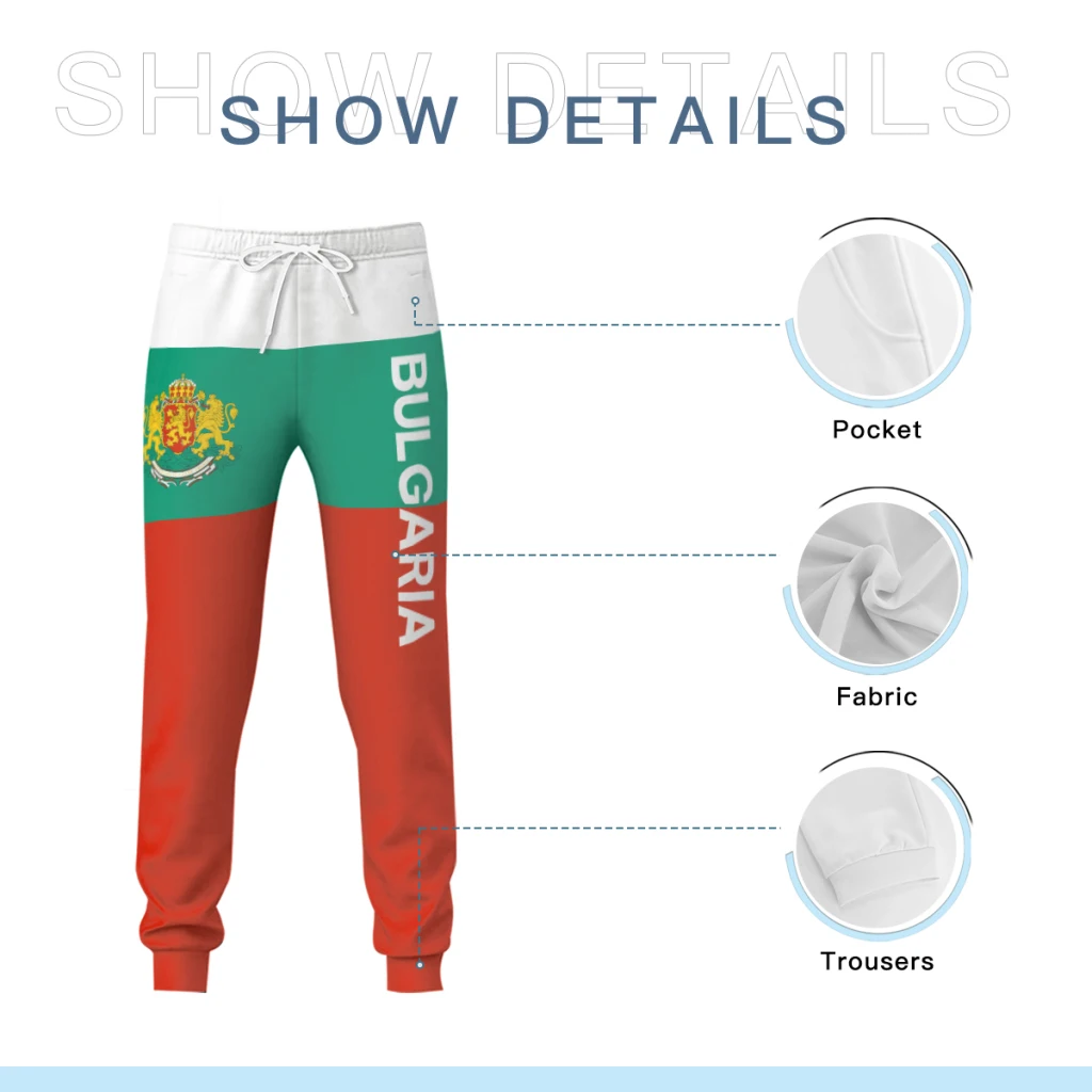 Mens Sweatpants Emblem Bulgaria Flag Pants with Pockets Joggers Soccer Football Multifunction Sports Sweat With Drawstring