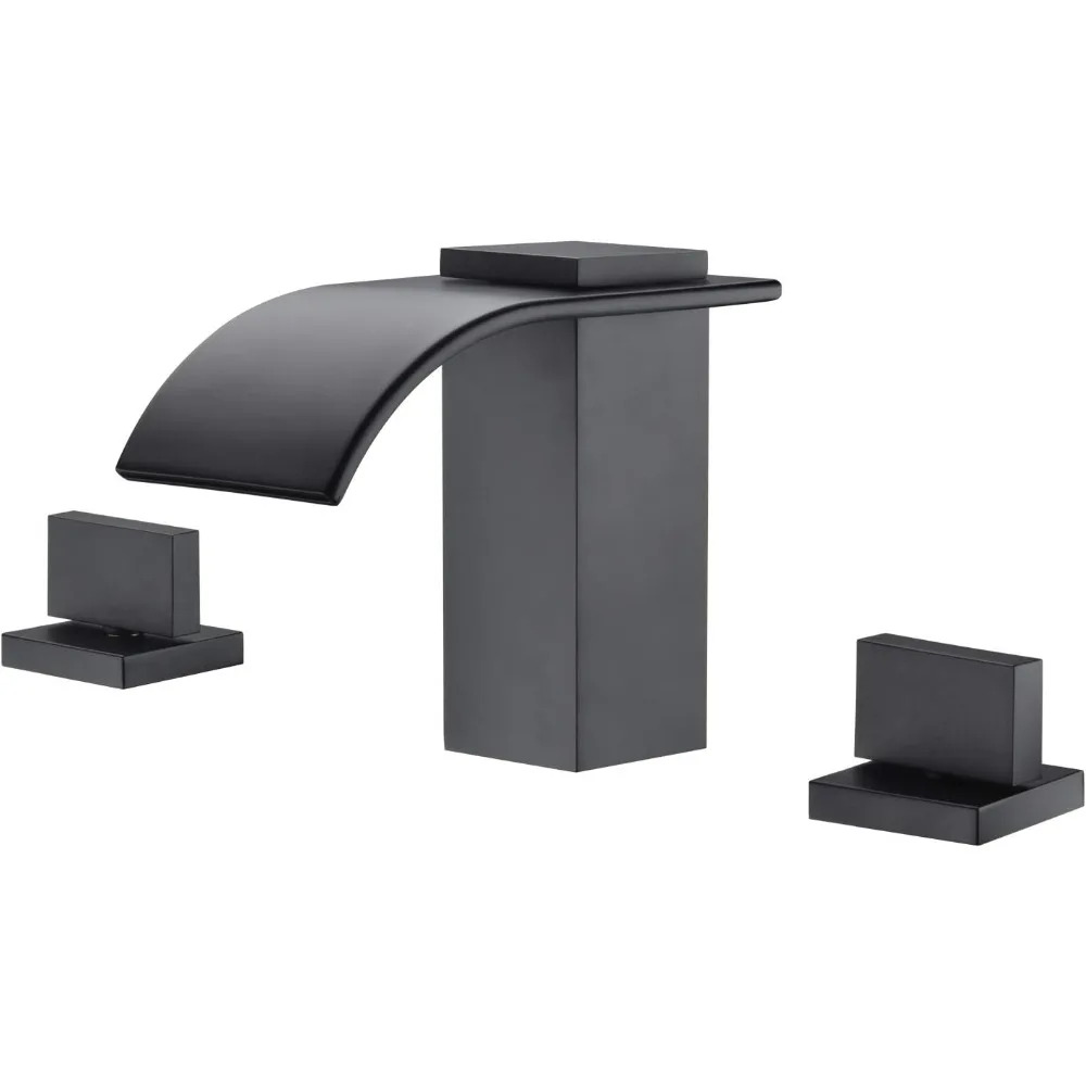 

Deck-Mounted Widespread Bathtub Faucet with 3 Holes and Valve, Sumerain Black Waterfall Style