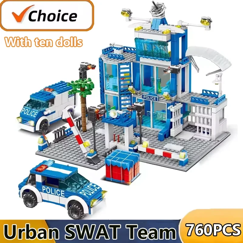 

760PCS City SWAT Police Station Trucks Building Blocks Model With 10 Policeman Model Bricks Construction Toys For Children Gifts