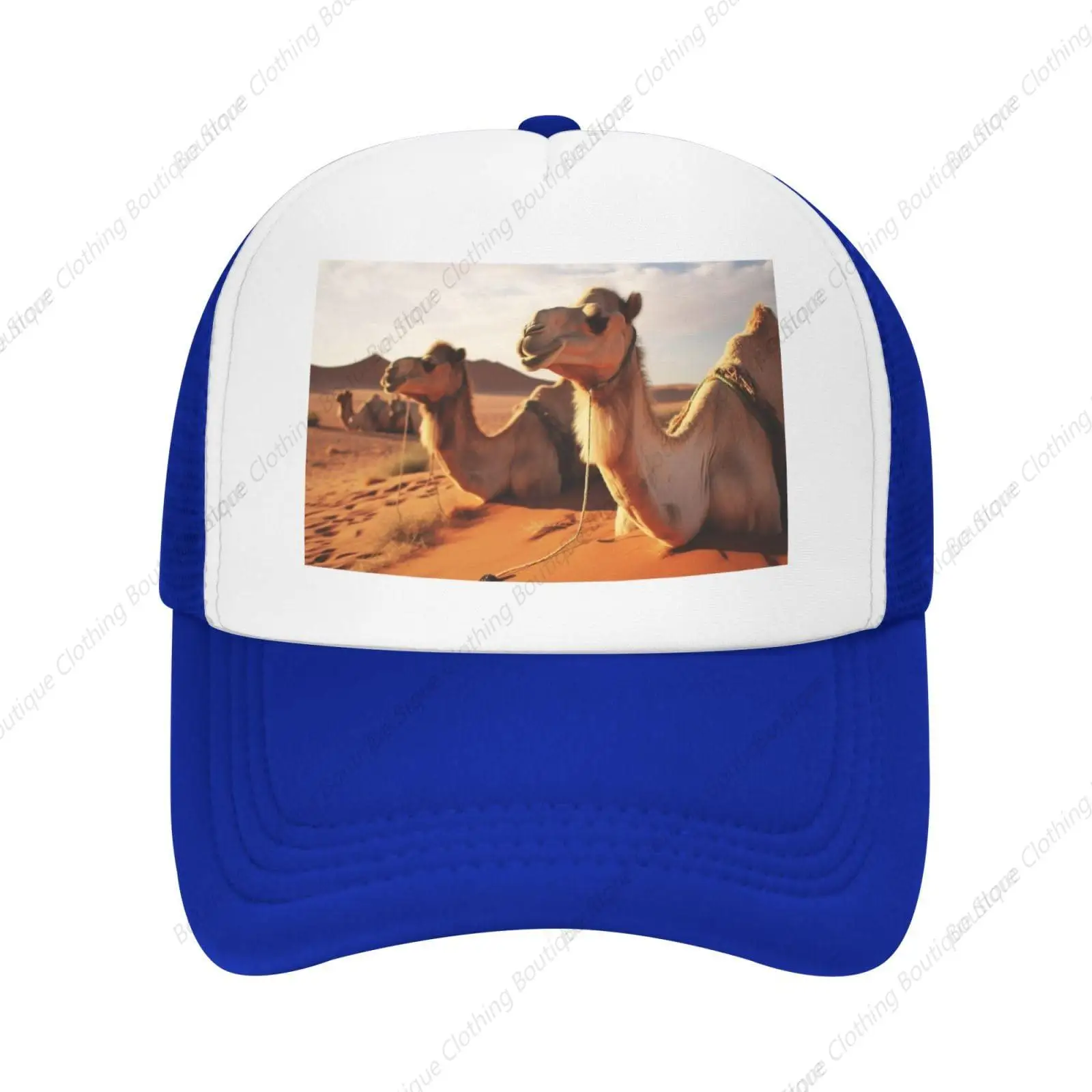 Trucker Hats Camels Rest Desert Printing Mesh Baseball Cap Trucker Hats Women with Adjustable Snapback Strap