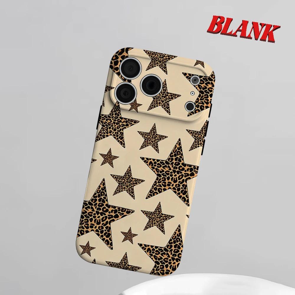 

Leopard Print Star 2-in-1 Phone Case For iPhone 17 16 15 14 13 Pro Max Air 16e INS Flower Hard PC Bumper Cover Coque