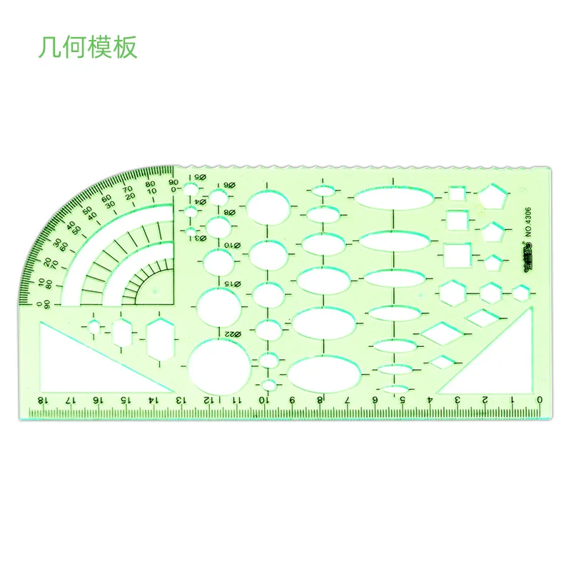 Regla ovalada redonda verde, diseño de dibujo de resina K duradero, plantilla de arquitectura, regla de dibujo, Regla de medición de plantilla