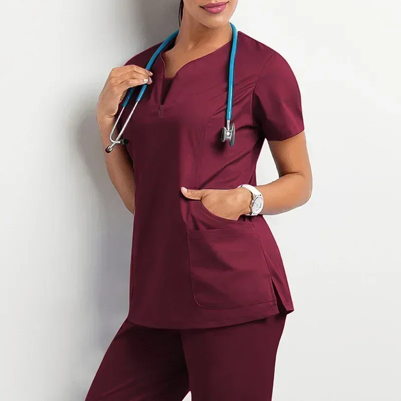 女性のカジュアルな半袖Vネックジョガートップ,薬局,病院のユニフォーム,医師,看護師,看護服