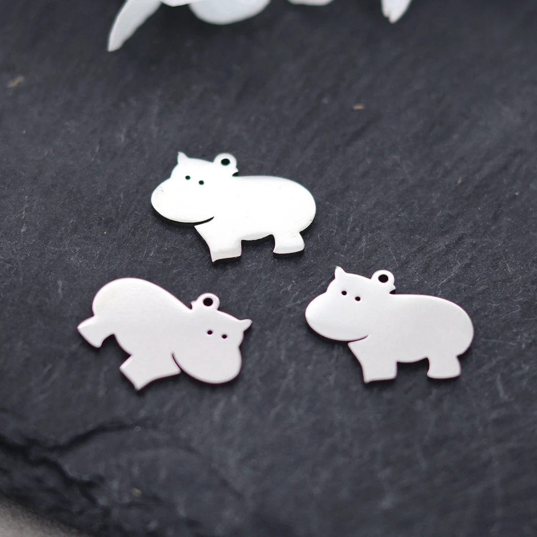 3pcs Hippo Animal Charms Stainless Steel Cute Pendants For Making Findings Jewelry Necklace DIY Crafts Accessories