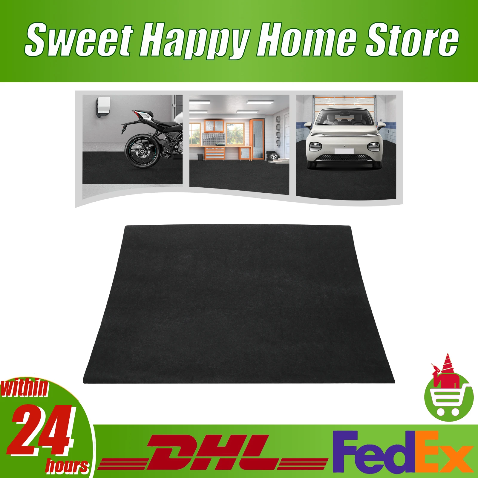 Garage Non-slip Mat Non-woven Cloth PE Dark Grey Waterproof Floor Protection Mat for Garage Warehouse Workshop
