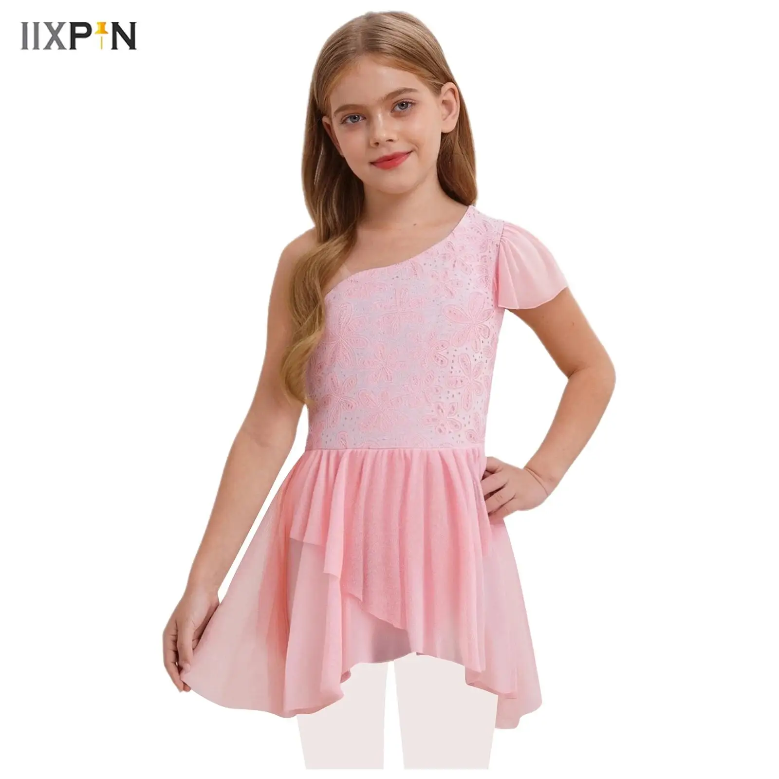 

Kids Girls Ballet Dance Dress Spaghetti Straps Floral Lace Leotard Dress for Figure Skating Latin Lyrical Dancing Performance