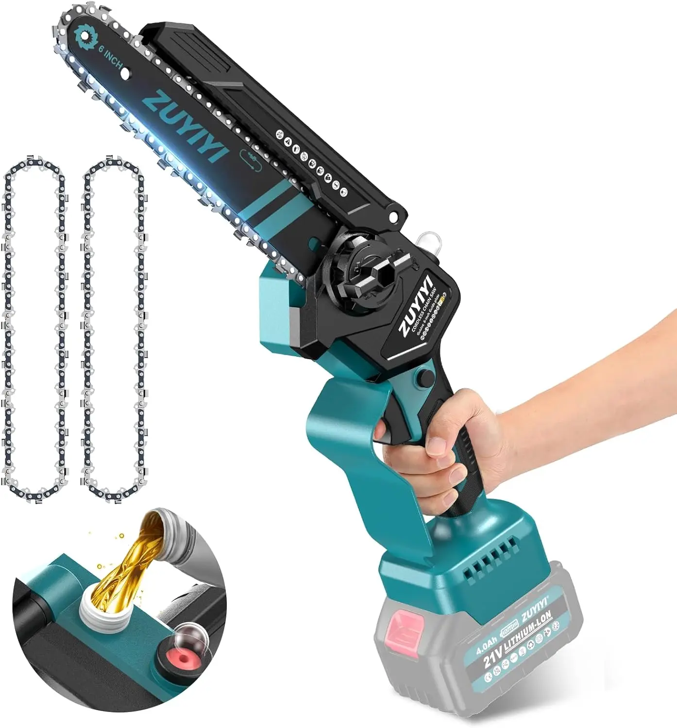 

6-дюймовая аккумуляторная мини-бензопила, бесщеточная ручная с автоматической масленкой для резки ветвей садовых деревьев (батарея в комплект не входит)