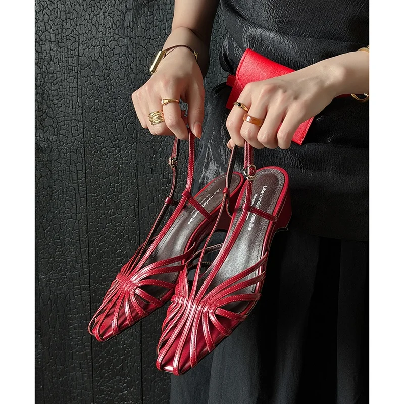 2026 new summer women sandals natural leather 22-25cm microfiber+sheepskin ankle-buckle strap combination high heel women shoes